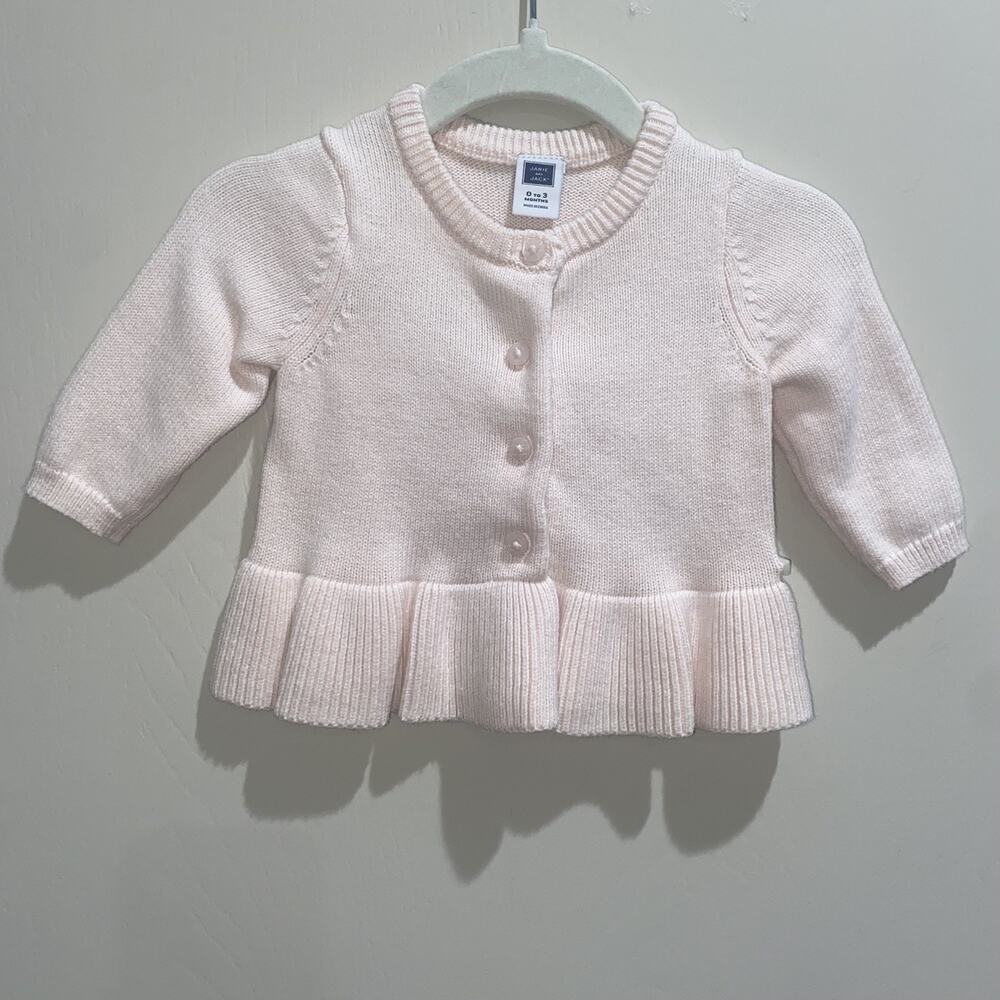 JANIE AND JACK 0-3M Baby Cardigan Pastel Pink Ruffle Hem Button Holiday Easter